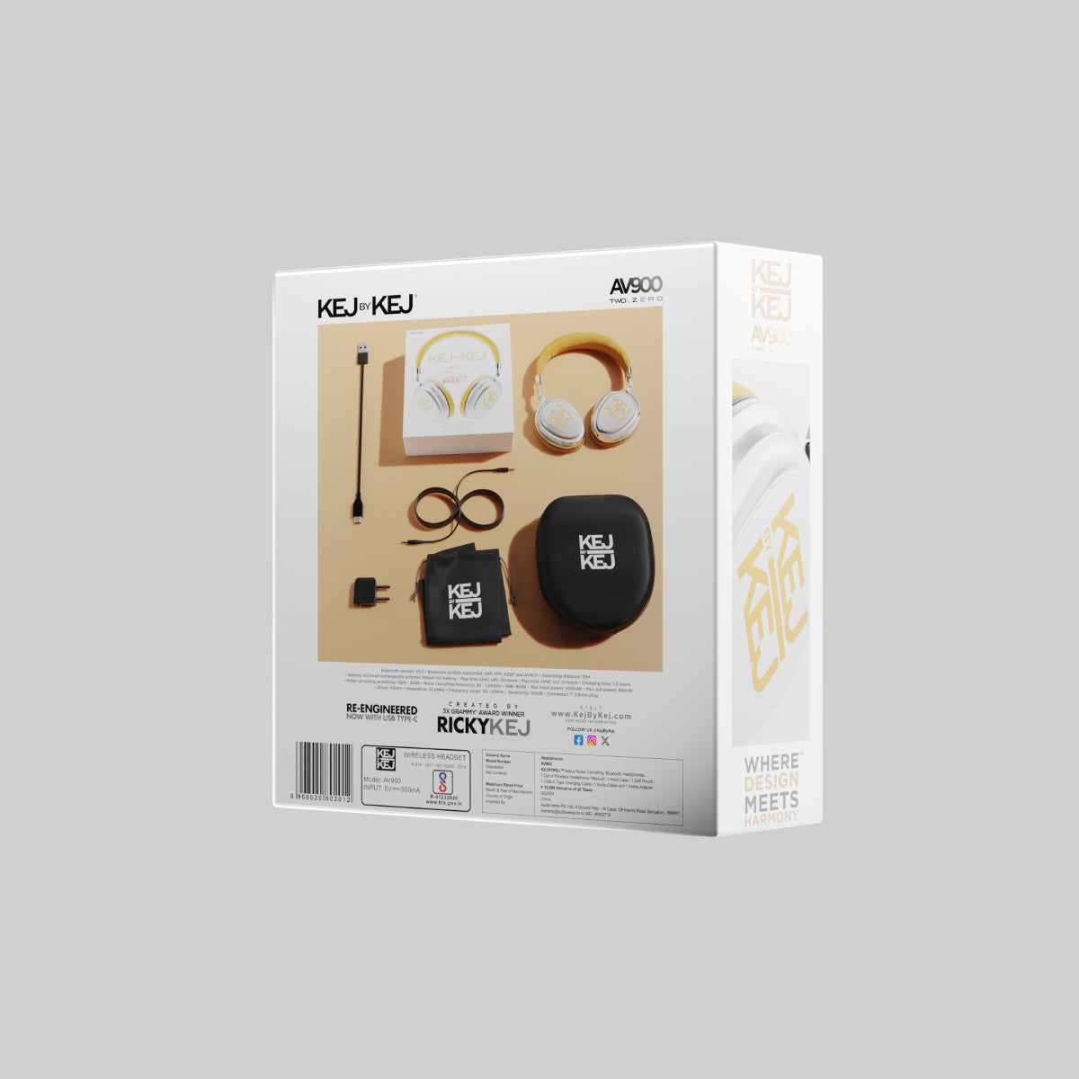 KEJBYKEJ® India's 1st and Only Headphone Brand Created by a 3X Grammy® Winning Artist Ricky Kej | AV900 ANC Version 2.0 | Bluetooth v5.2 | USB-C | Beige | 20 Hours Playtime | Android or iOS | | Beige Colour