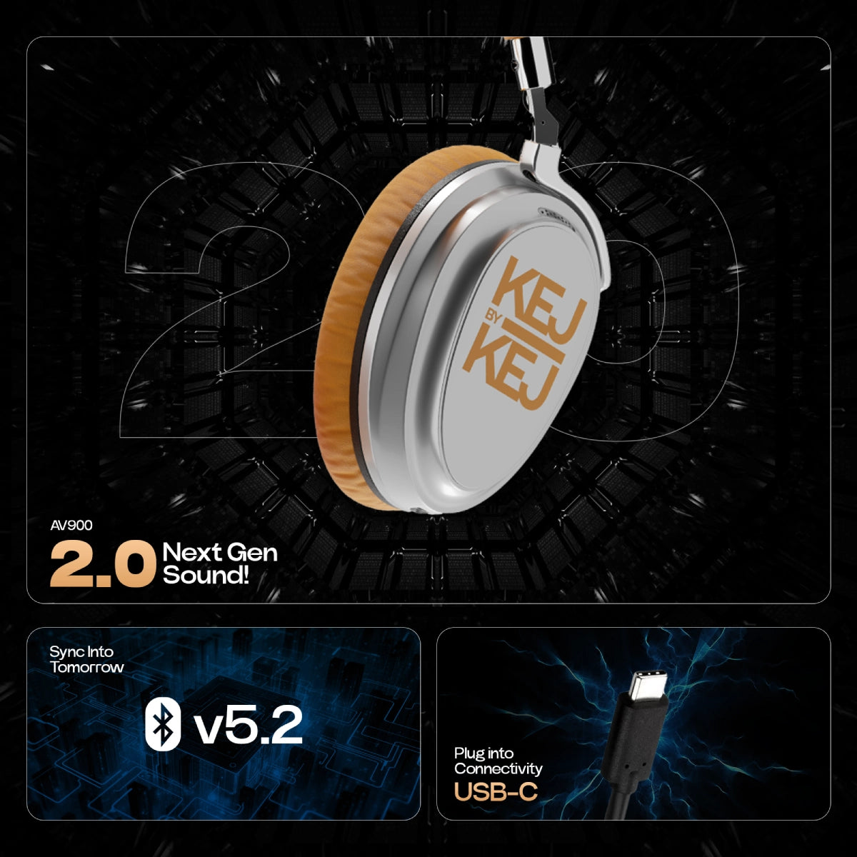 KEJBYKEJ® India's 1st and Only Headphone Brand Created by a 3X Grammy® Winning Artist Ricky Kej | AV900 ANC Version 2.0 | Bluetooth v5.2 | USB-C | Beige | 20 Hours Playtime | Android or iOS | | Beige Colour