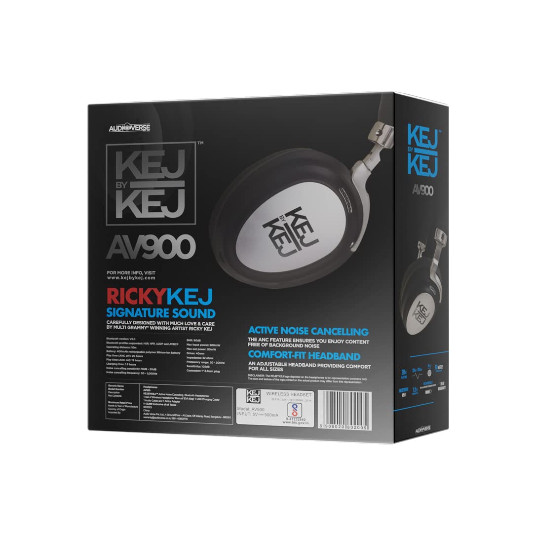 KEJBYKEJ® India's 1st and Only Headphone Brand Created by a Grammy® Winning Artist | AV900 ANC | Beige | Designed by 3X Grammy® Award Winner Ricky Kej | 20 Hours of Playtime | Android or iOS | Midnight Black Colour