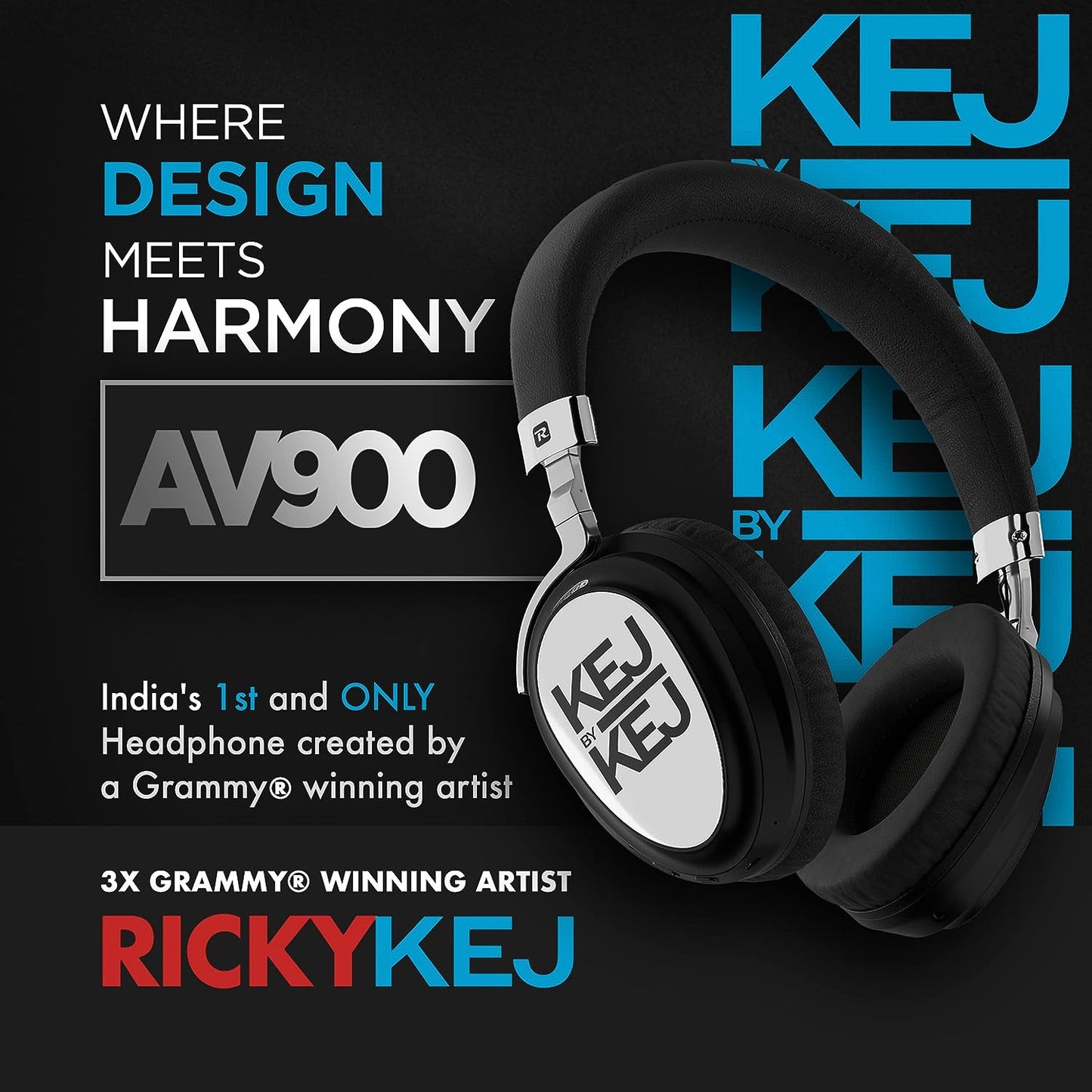 KEJBYKEJ® India's 1st and Only Headphone Brand Created by a Grammy® Winning Artist | AV900 ANC | Beige | Designed by 3X Grammy® Award Winner Ricky Kej | 20 Hours of Playtime | Android or iOS | Midnight Black Colour