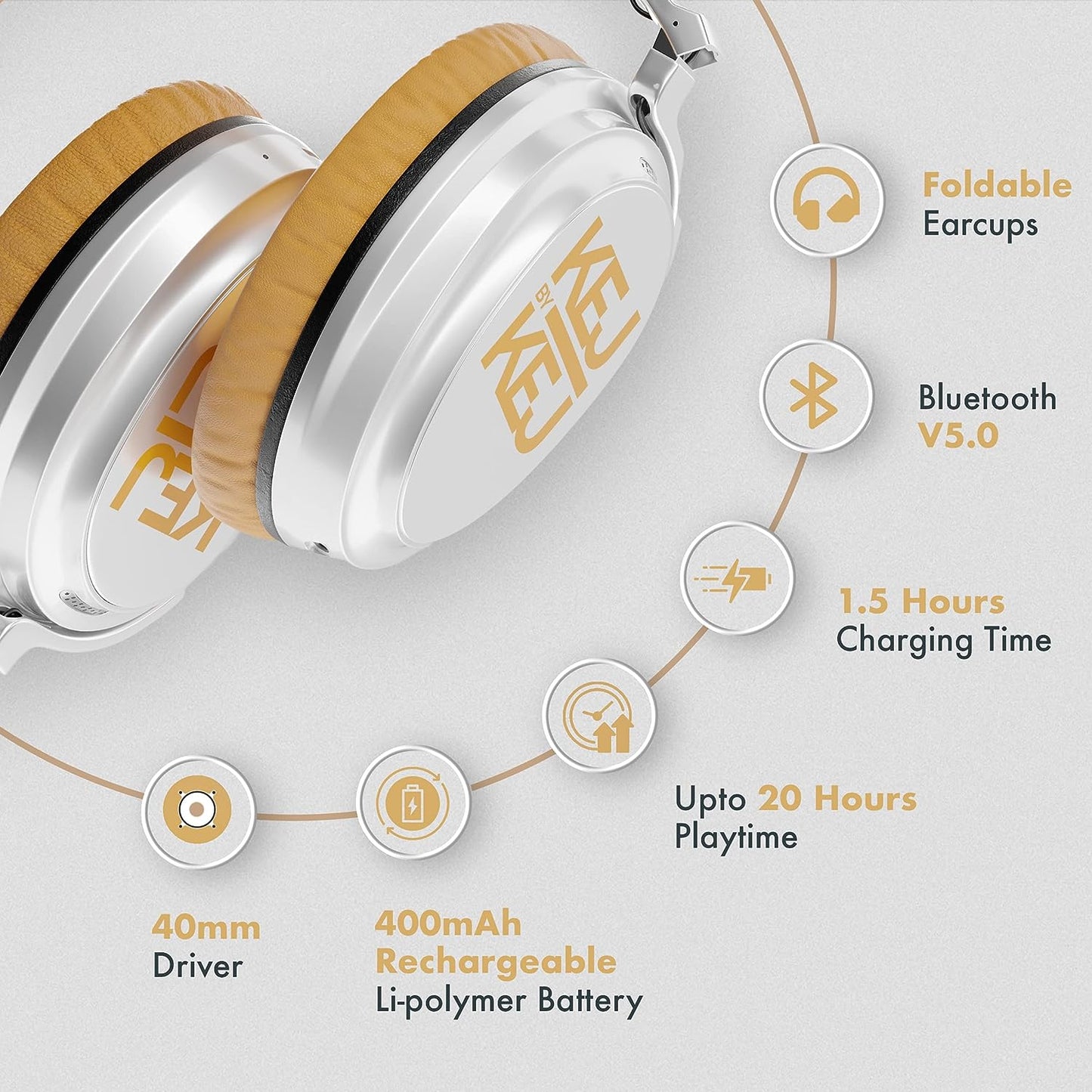 KEJBYKEJ® India's 1st and Only Headphone Brand Created by a Grammy® Winning Artist | AV900 ANC | Beige | Designed by 3X Grammy® Award Winner Ricky Kej | 20 Hours of Playtime | Android or iOS | Beige Colour