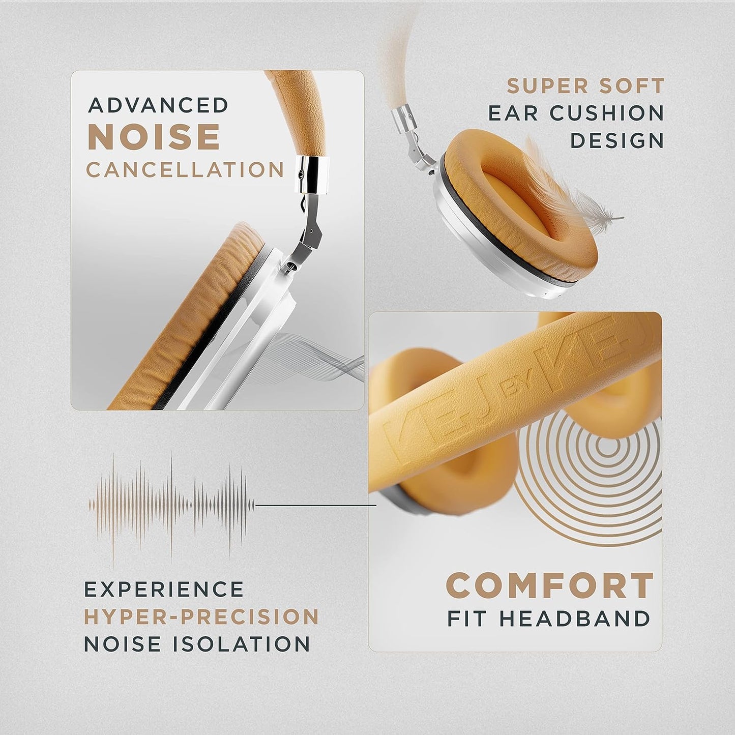 KEJBYKEJ® India's 1st and Only Headphone Brand Created by a Grammy® Winning Artist | AV900 ANC | Beige | Designed by 3X Grammy® Award Winner Ricky Kej | 20 Hours of Playtime | Android or iOS | Beige Colour