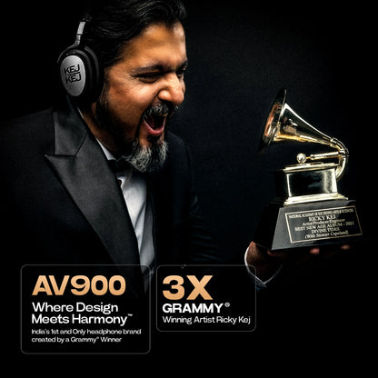 KEJBYKEJ® India's 1st and Only Headphone Brand Created by a 3X Grammy® Winning Artist Ricky Kej | AV900 ANC Version 2.0 | Bluetooth v5.2 | USB-C | Beige | 20 Hours Playtime | Android or iOS | | Beige Colour